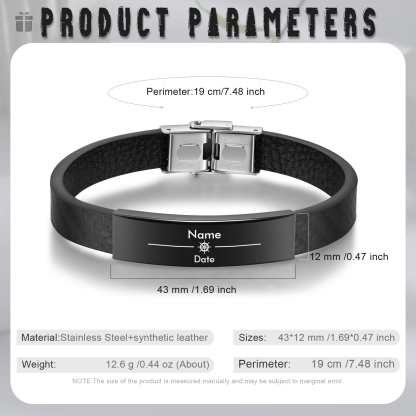 Pulsera de Cuero con Placa de Nombre y Fecha Personalizados -Jessemade ES