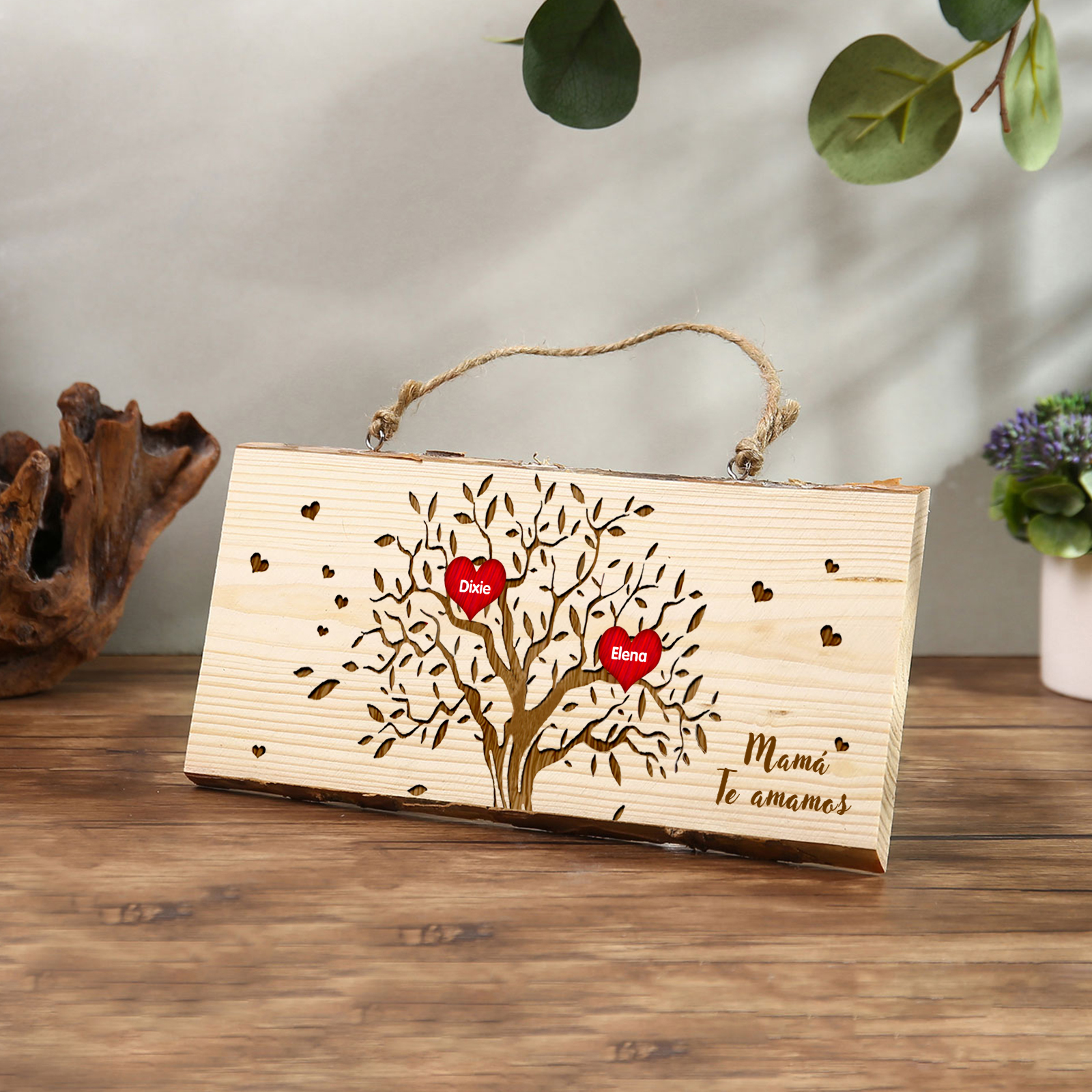 A mi mamá/abuela-Adorno de colgante personalizado con 2-6 nombres de madera árbol de la vida-Jessemade ES