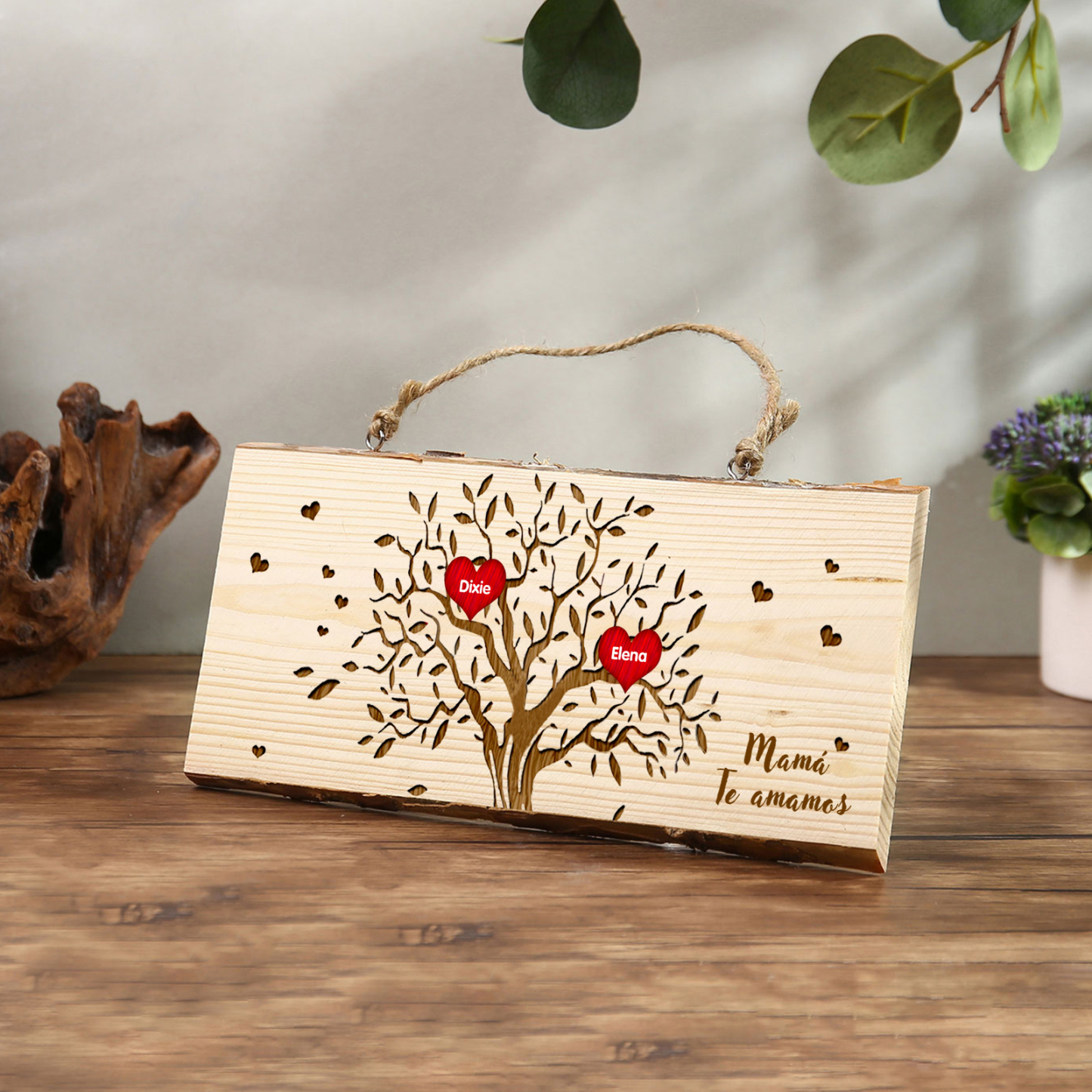 A mi mamá/abuela-Adorno de colgante personalizado con 2-6 nombres de madera árbol de la vida-Jessemade ES