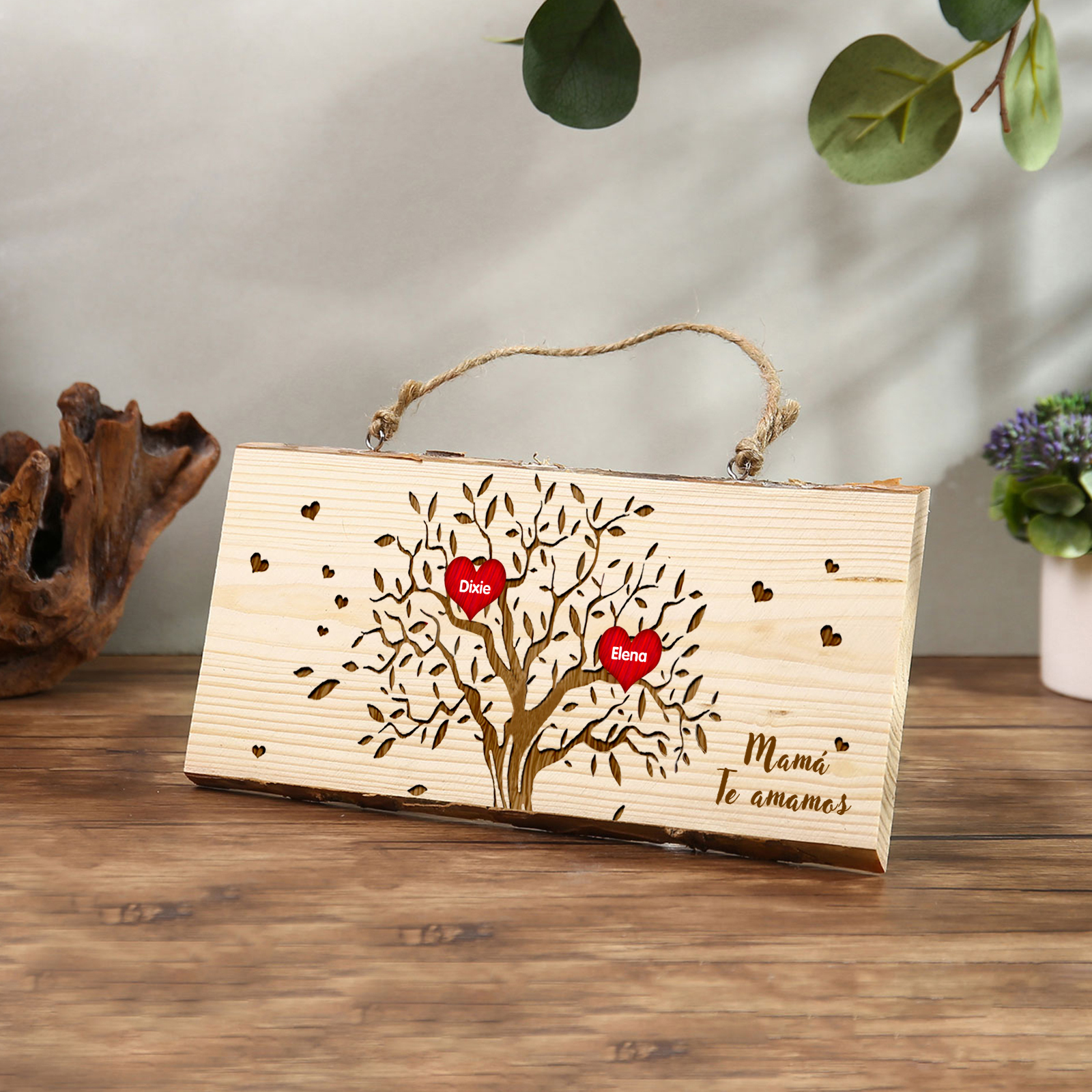 A mi mamá/abuela-Adorno de colgante personalizado con 2-6 nombres de madera árbol de la vida-Jessemade ES