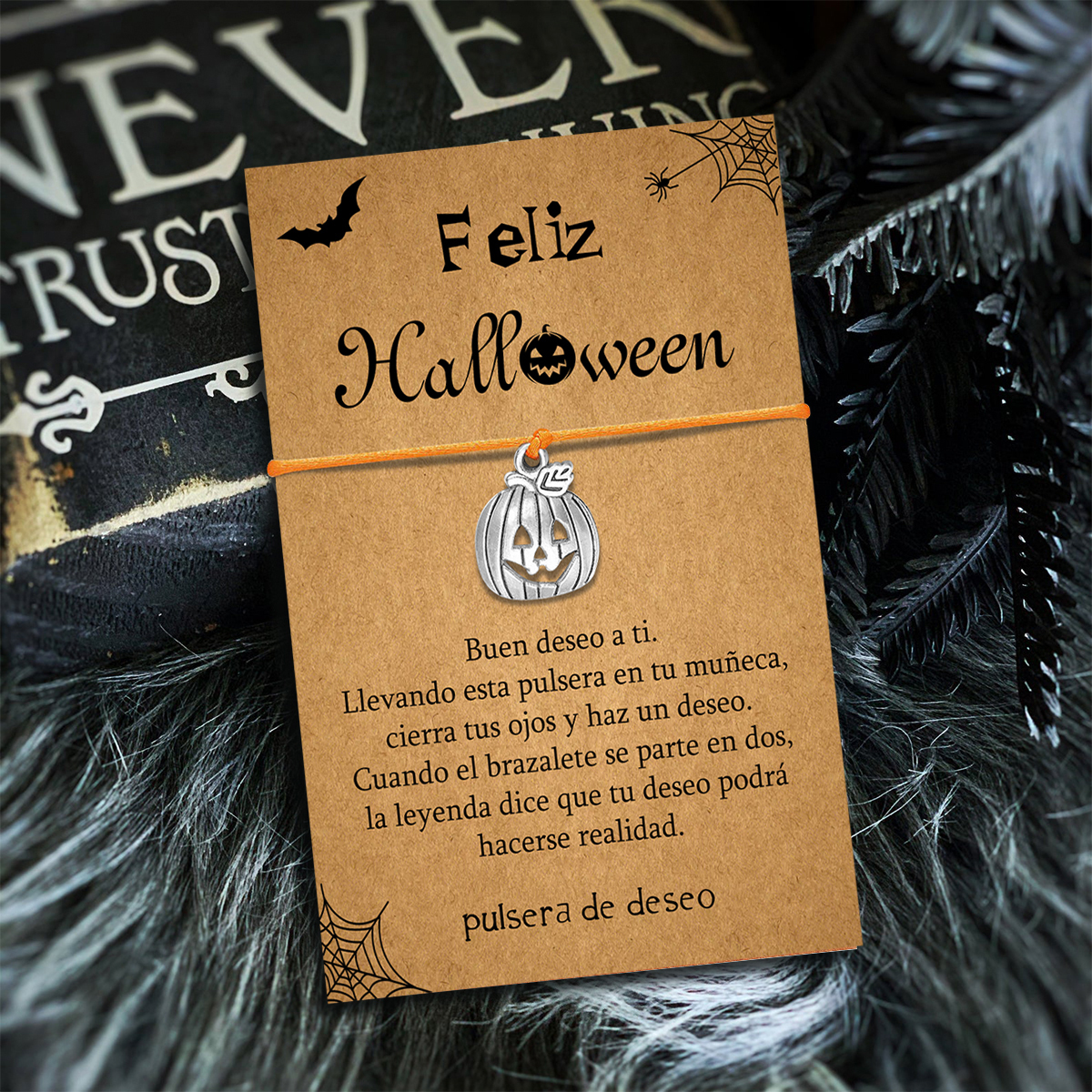 Pulsera de deseos-Unidad de pulsera y tarjeta de calabaza🎃 ¡Feliz Halloween!-Jessemade ES