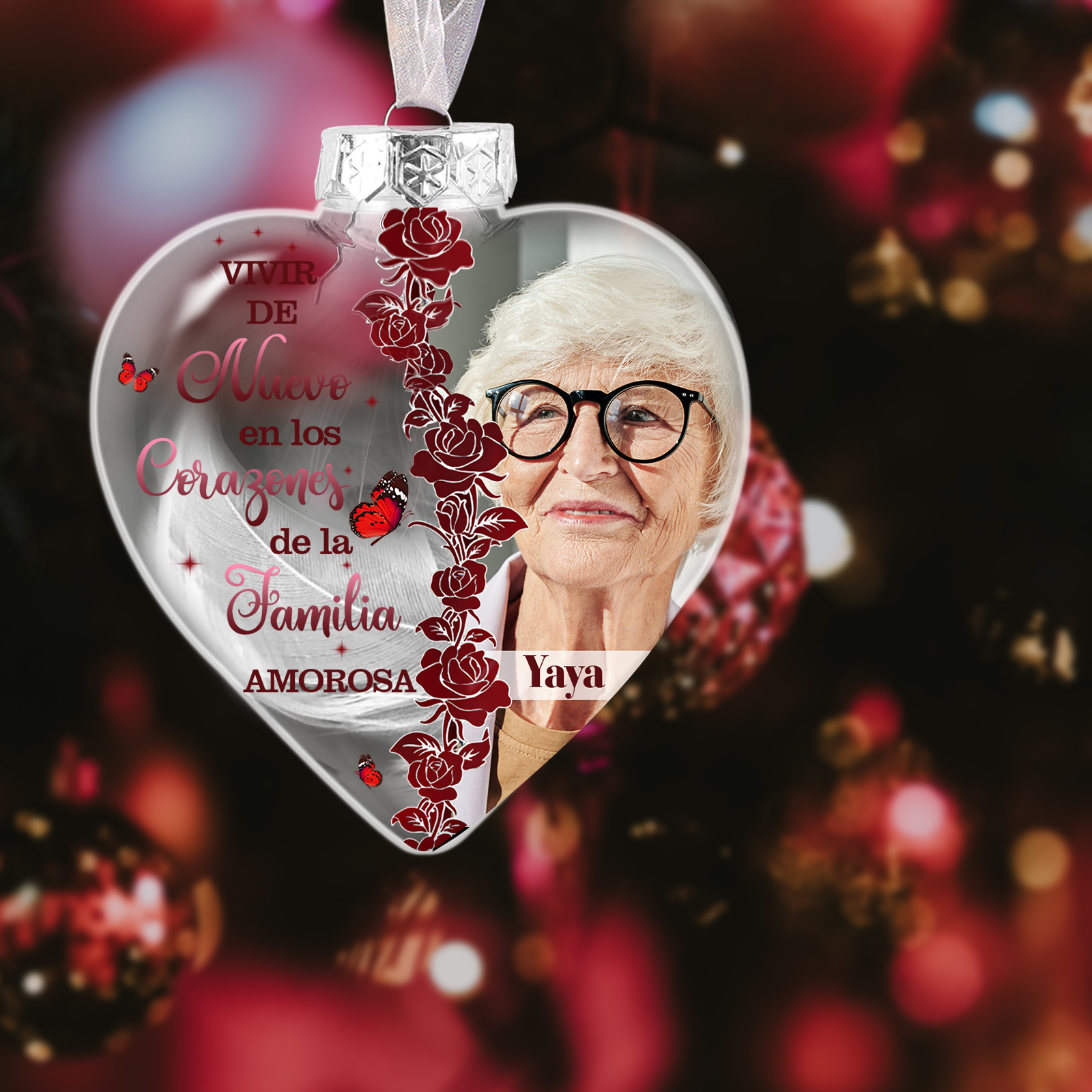 Bola navideña conmemorativa Adorno de Navidad 1 nombre y 1 foto personalizados con pluma -Jessemade ES