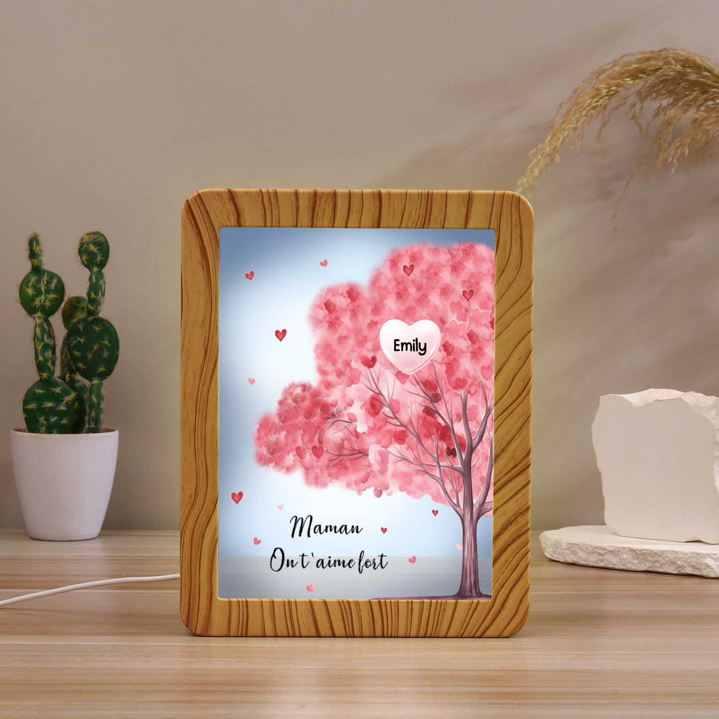 Marco/Espejo con LED Multifuncional Árbol de la Vida 1-10 Nombres Personalizados con 1 Texto-Jessemade ES