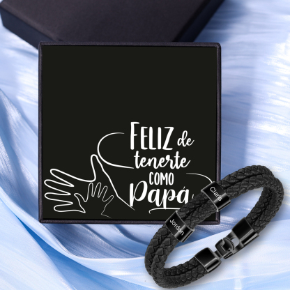 A mi papá-Pulsera de cuero trenzado 2 aros con 2 nombres personalizados pulsera de hombre -Jessemade ES