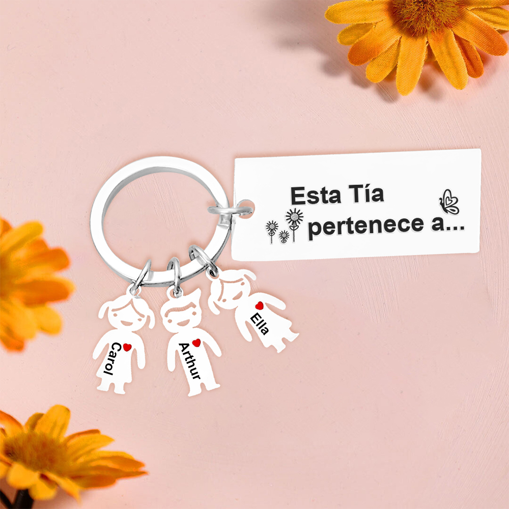 A mi tía - Llavero "Esta Tía pertenece a..." con 1-6 nombres personalizados en "niños"-Jessemade ES