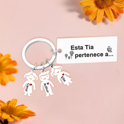 A mi tía - Llavero "Esta Tía pertenece a..." con 1-6 nombres personalizados en "niños"-Jessemade ES