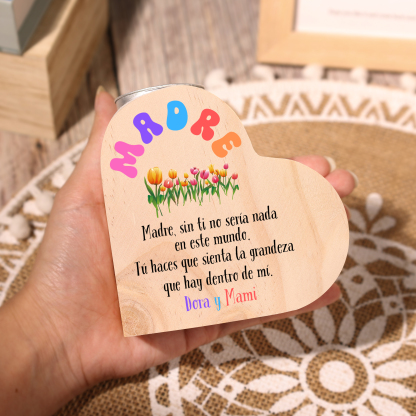 A mi mamá-Candelero con texto personalizado en forma de corazón de madera sin candela-Jessemade ES