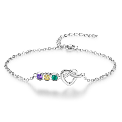 Pulsera de corazón con 3 piedras de nacimiento personalizados
