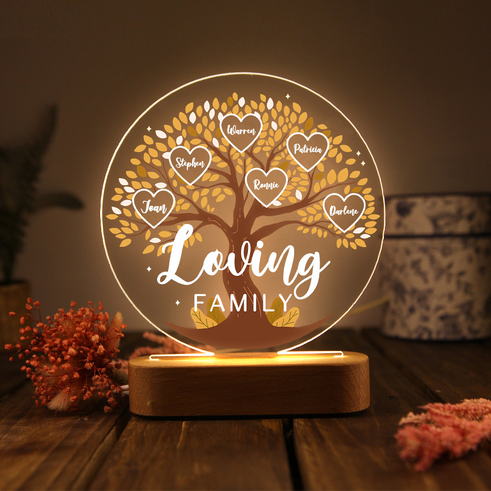 Lámpara de noche LED Árbol de la Vida 6 nombres y 1 texto personalizados-Jessemade ES