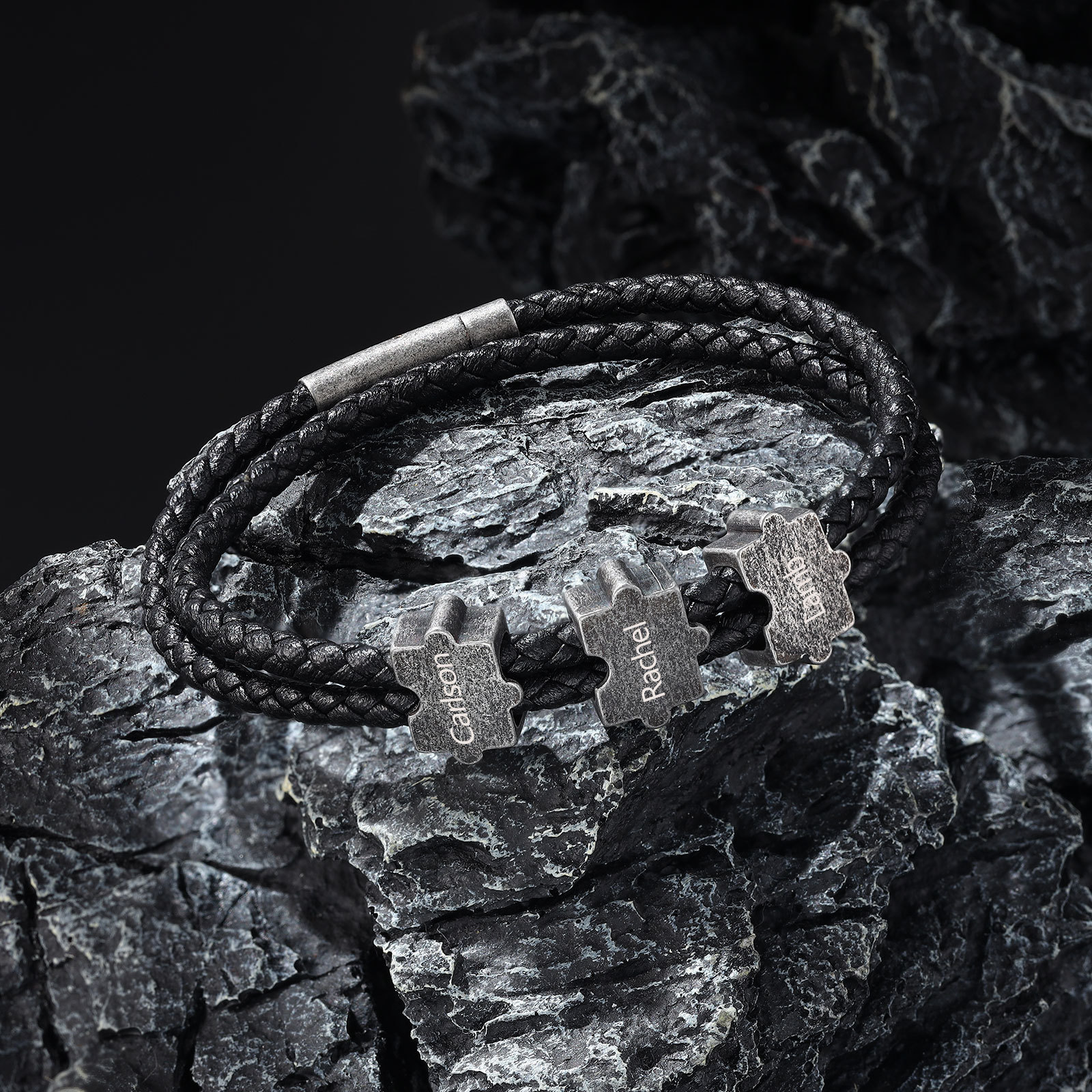 2-4 Nombres Personalizados Pulsera de Cuerda Aros de Rompecabezas de Acero Inoxidable-Jessemade ES