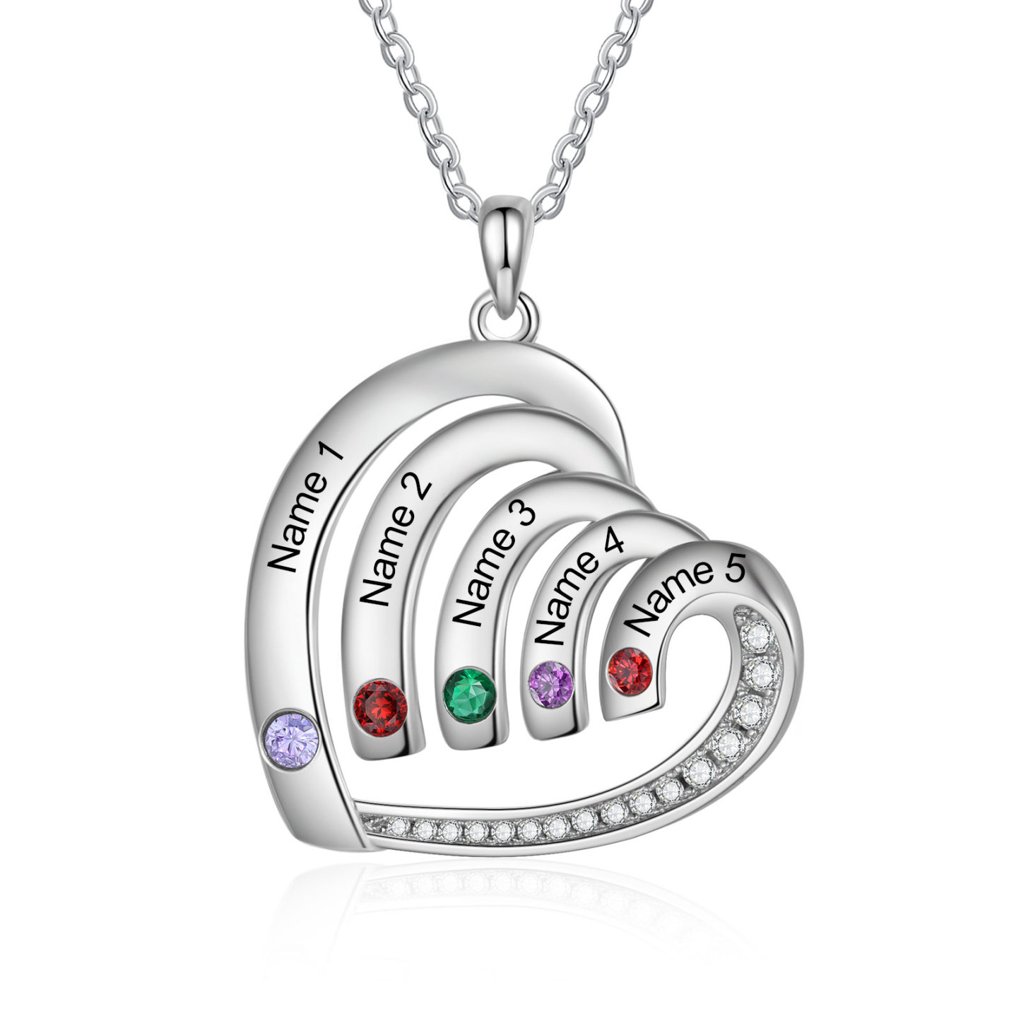 Collar en corazón con 2-5 nombres personalizados y 2-5 piedras de nacimiento-Jessemade ES