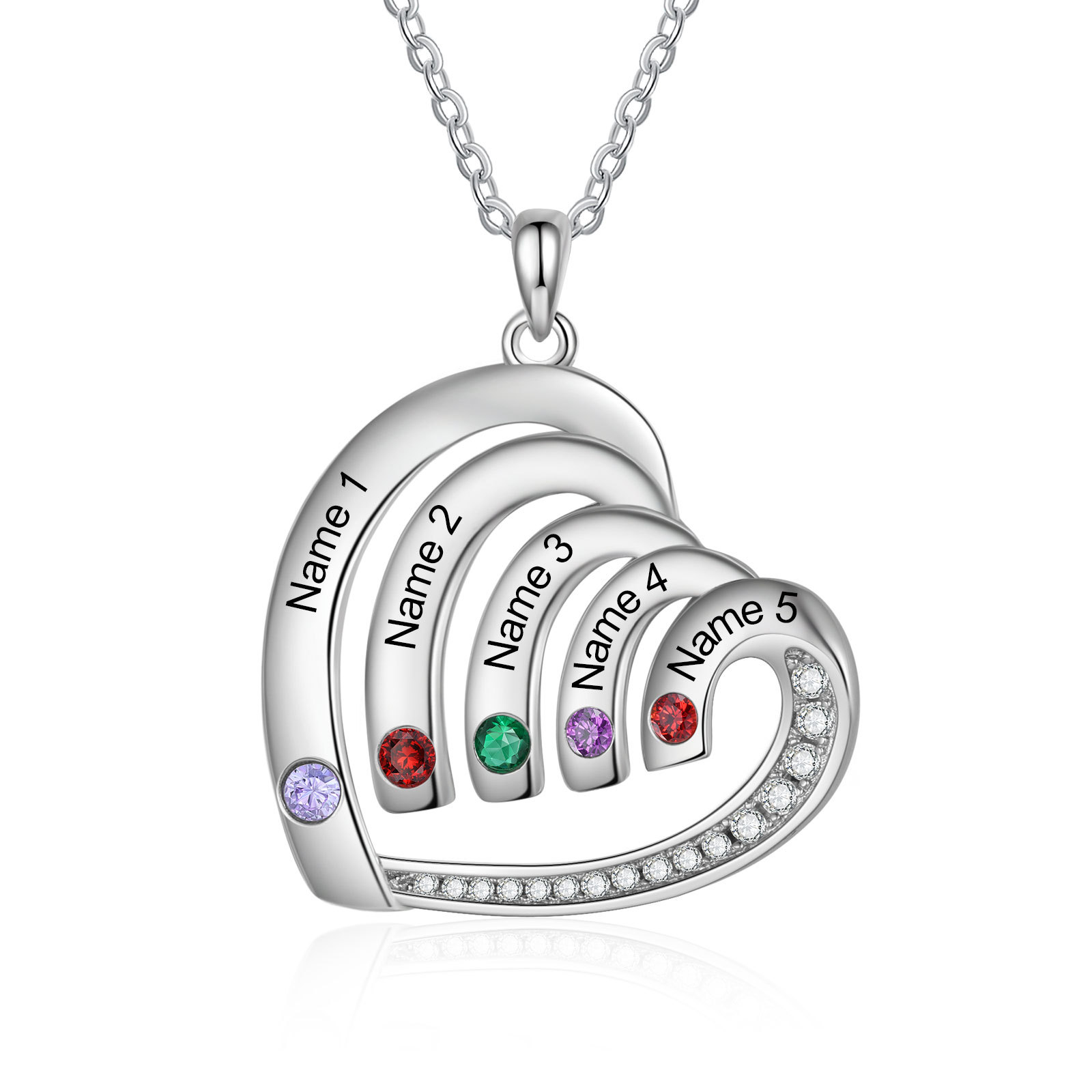 Collar en corazón con 2-5 nombres personalizados y 2-5 piedras de nacimiento-Jessemade ES