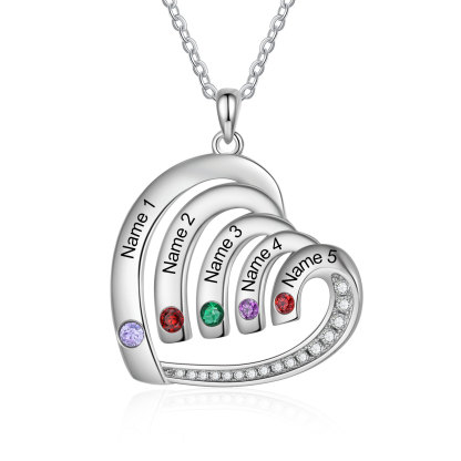 Collar en corazón con 2-5 nombres personalizados y 2-5 piedras de nacimiento-Jessemade ES