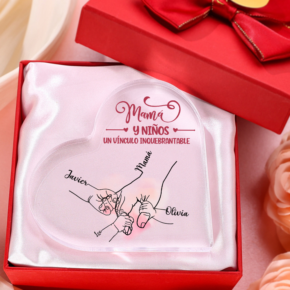 A mi mamá-Placa de acrílico en forma de corazón mano y manitas 1-5 nombres personalizados-Jessemade ES