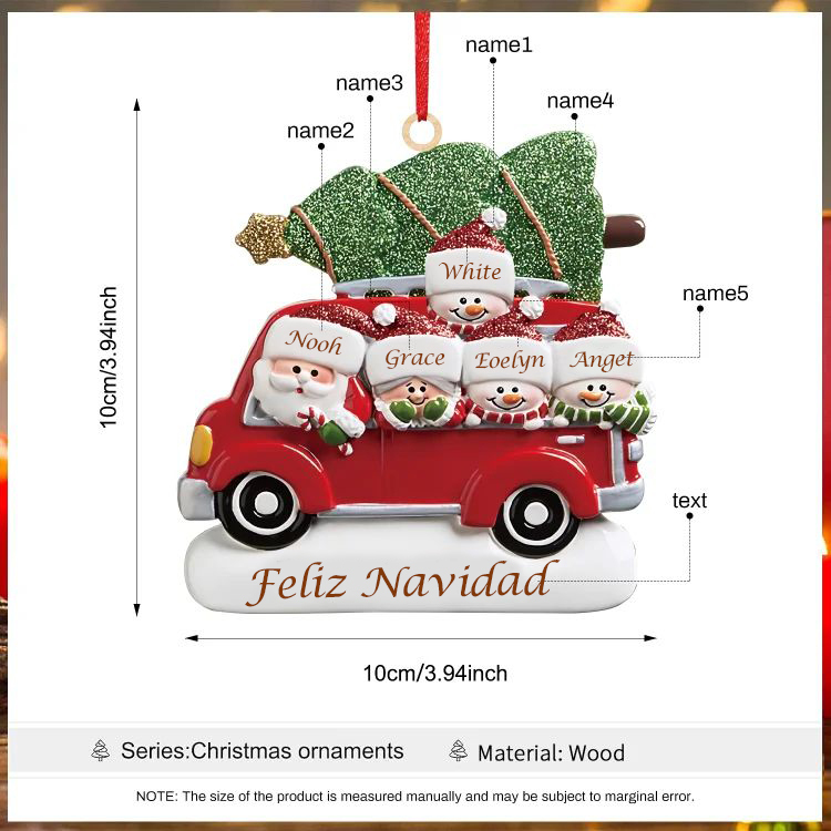 Navidad-Ornamento muñecos navideño de madera Papá Noel y niños texto y 5 nombres personalizados adorno del árbol-Jessemade ES