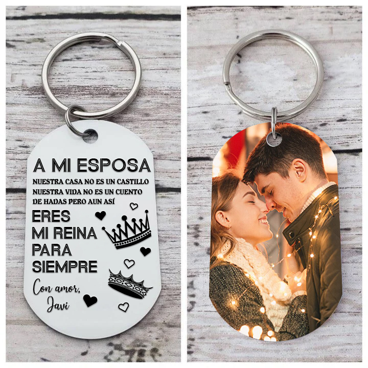 Llavero a mi esposa para pareja "Eres mi reina" 1 nombre y 1 foto personalizados-Jessemade ES