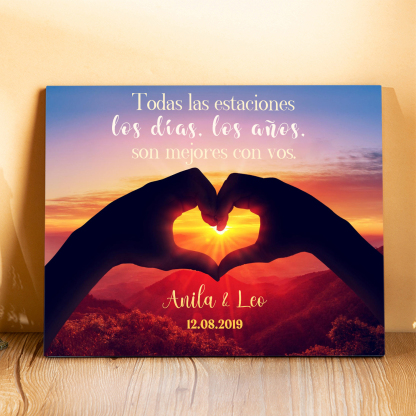 Lámina corazón marco de madera para pareja personalizado con 2 nombres y fecha-Jessemade ES