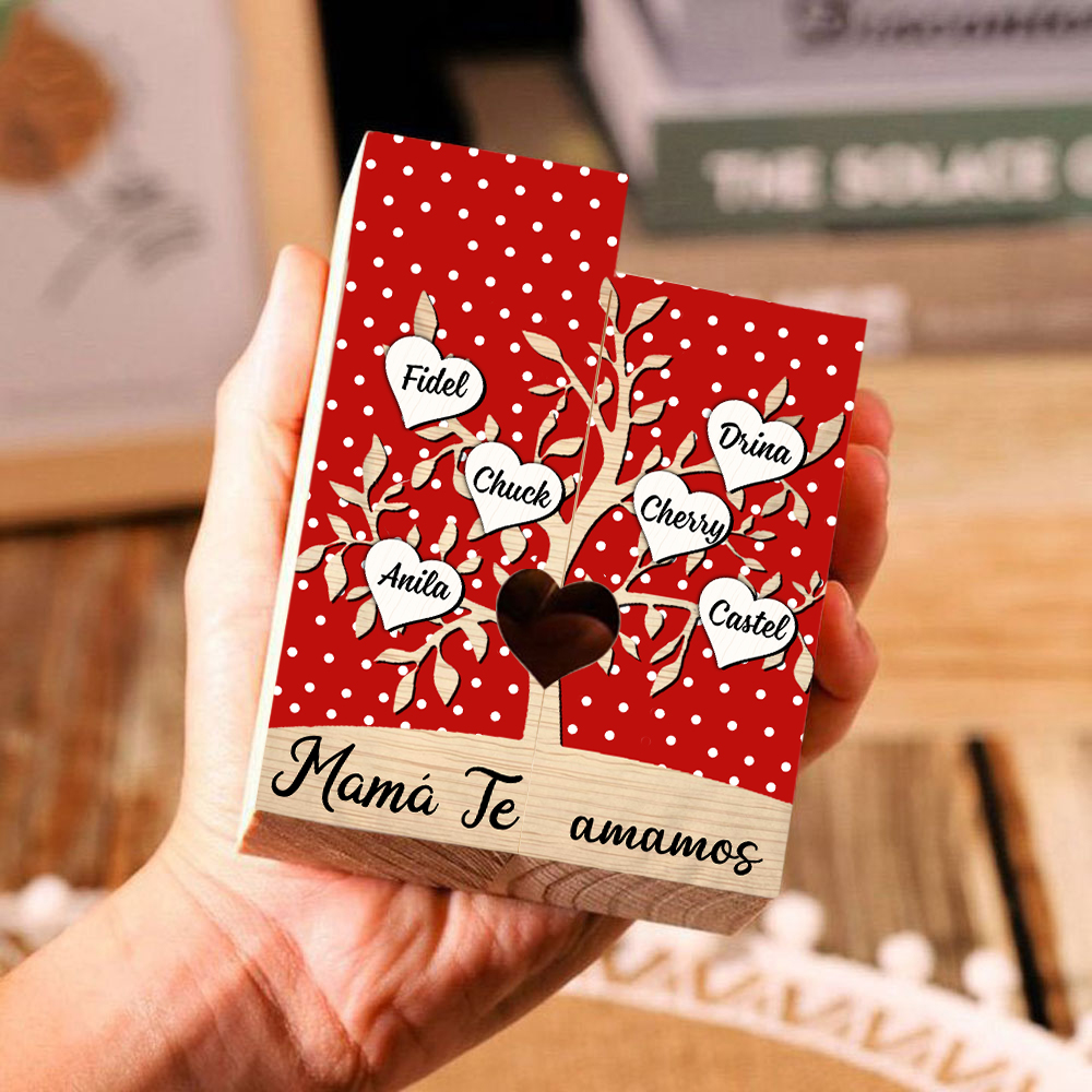A la familia-Candelero de árbol de la vida de madera personalizado con 3-8 nombres y 1 texto sin vela-Jessemade ES