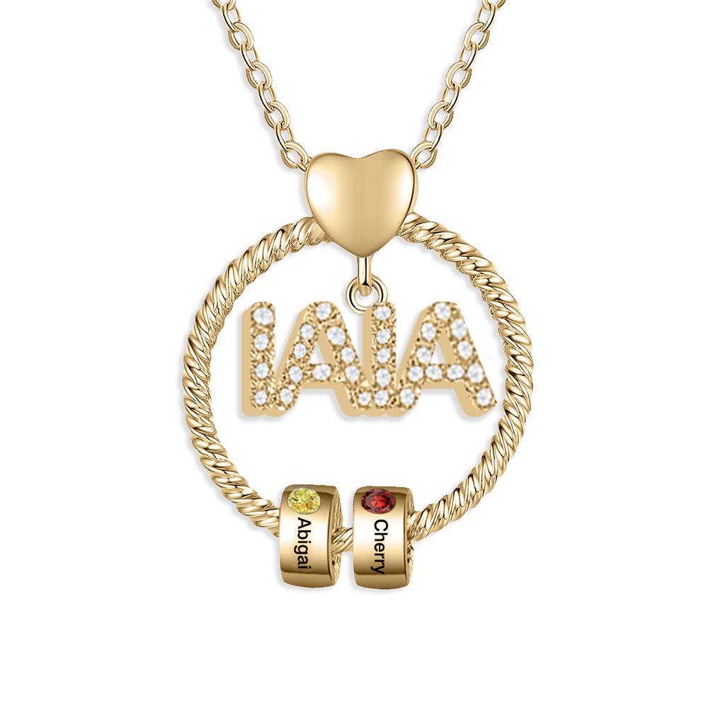 Collar a abuela con colgante de "IAIA" con 2 nombres y 2 piedras de nacimiento personalizados | Jessemade-Jessemade ES