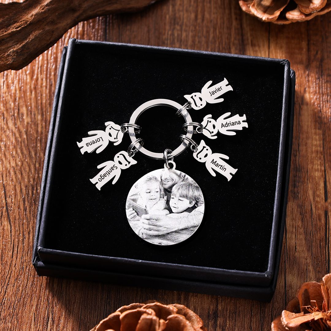 A mi papá - Llavero 5 Nombres Personalizado Con Charms 5 Niños con Foto y Texto-Jessemade ES