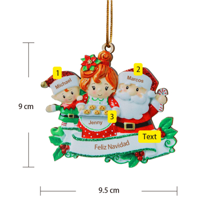 Navidad-Ornamentos Navideños de Madera Mamá y Papá Noel 3 Nombres Personalizados con Texto