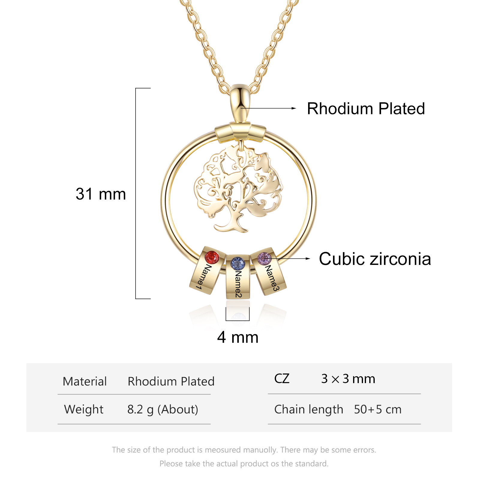 Collar con 1-5 círculos 1-5 piedras de nacimiento y nombres colgante de árbol de la vida oro-Jessemade ES