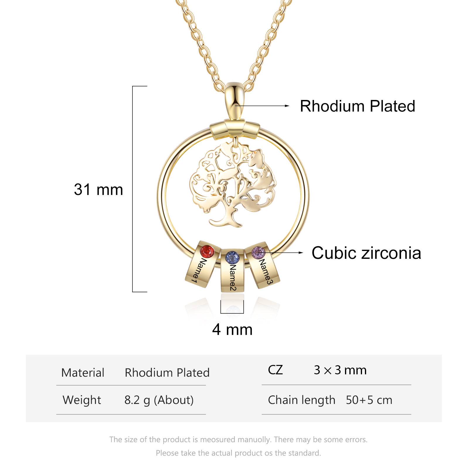 Collar con 1-5 círculos 1-5 piedras de nacimiento y nombres colgante de árbol de la vida oro-Jessemade ES