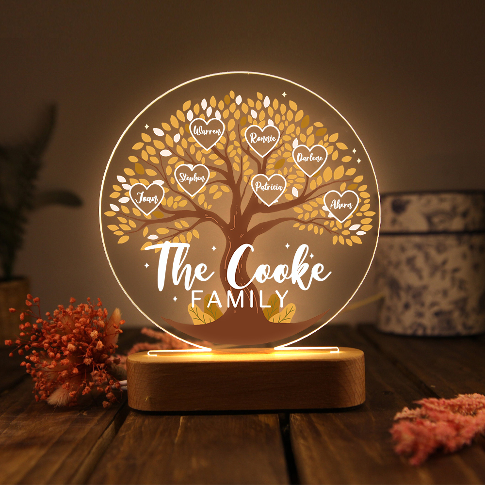 Lámpara de noche LED Árbol de la Vida 7 nombres y 1 texto personalizados-Jessemade ES