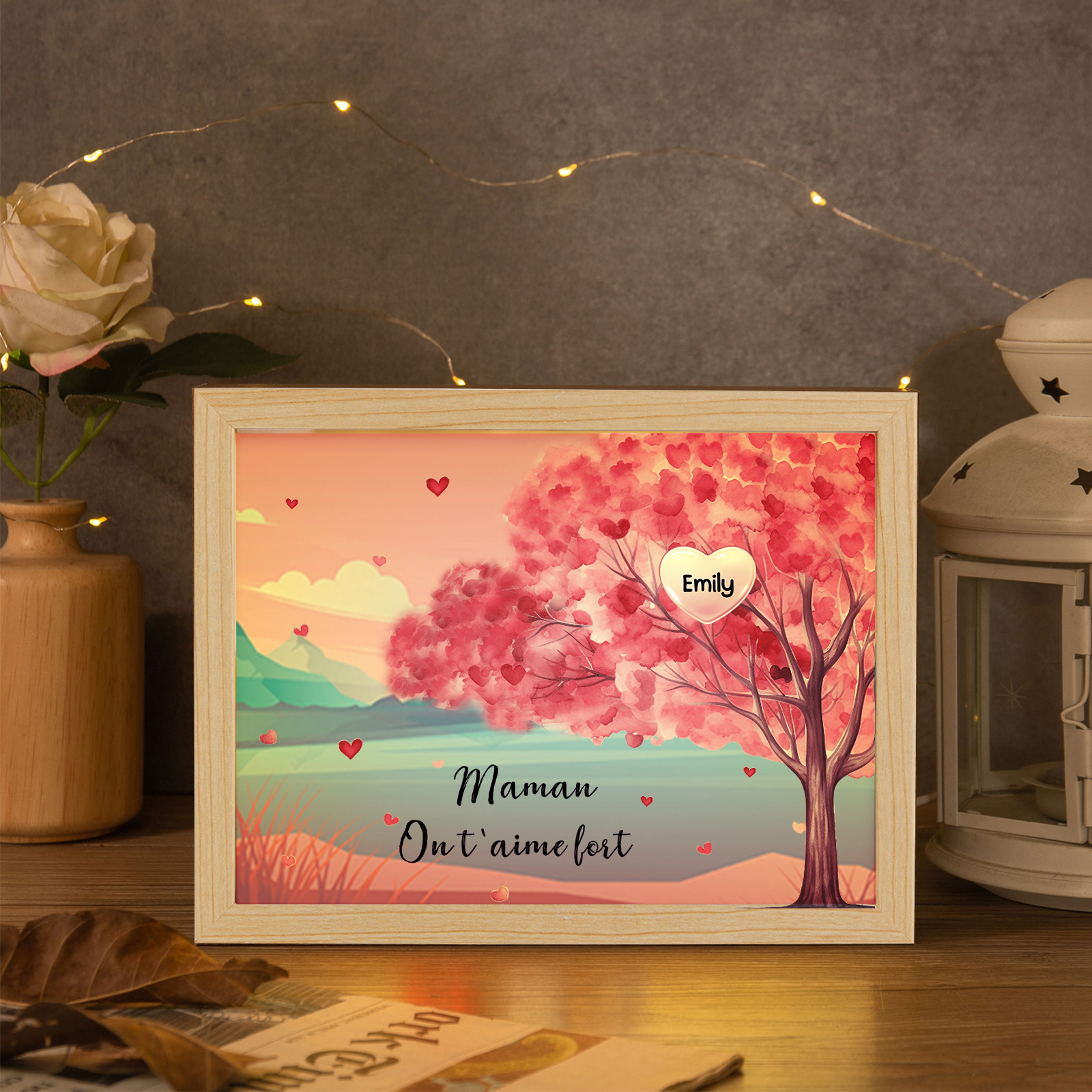 Marco con LED Árbol de la Vida 1-10 Nombres Personalizados con 1 Texto-Jessemade ES