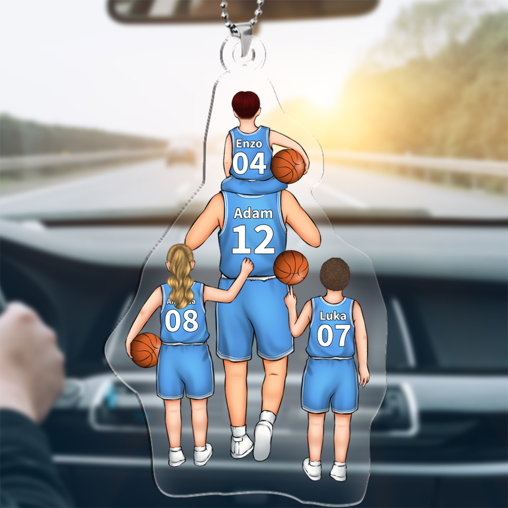 Llavero de acrílico baloncesto papá y niños 1-5 nombres y personajes personalizados-Jessemade ES