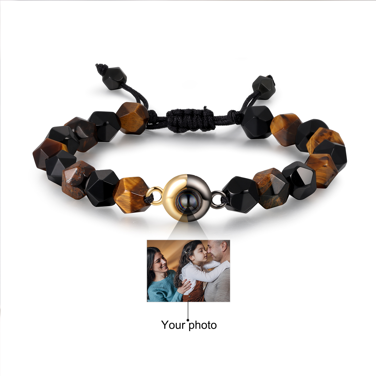 Pulsera de perlas rómbicas con proyección de foto en color para hombre-Jessemade ES