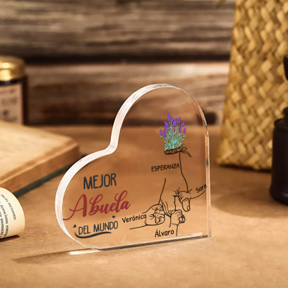 Abuela - Placa de acrílico en forma de corazón manos cogidas 2-7 nombres personalizados