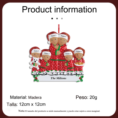 Navidad-Muñecos Piel Bronceada Ornamentos Navideños Familiar 2 Nombres con Texto Personalizados Adorno de Madera