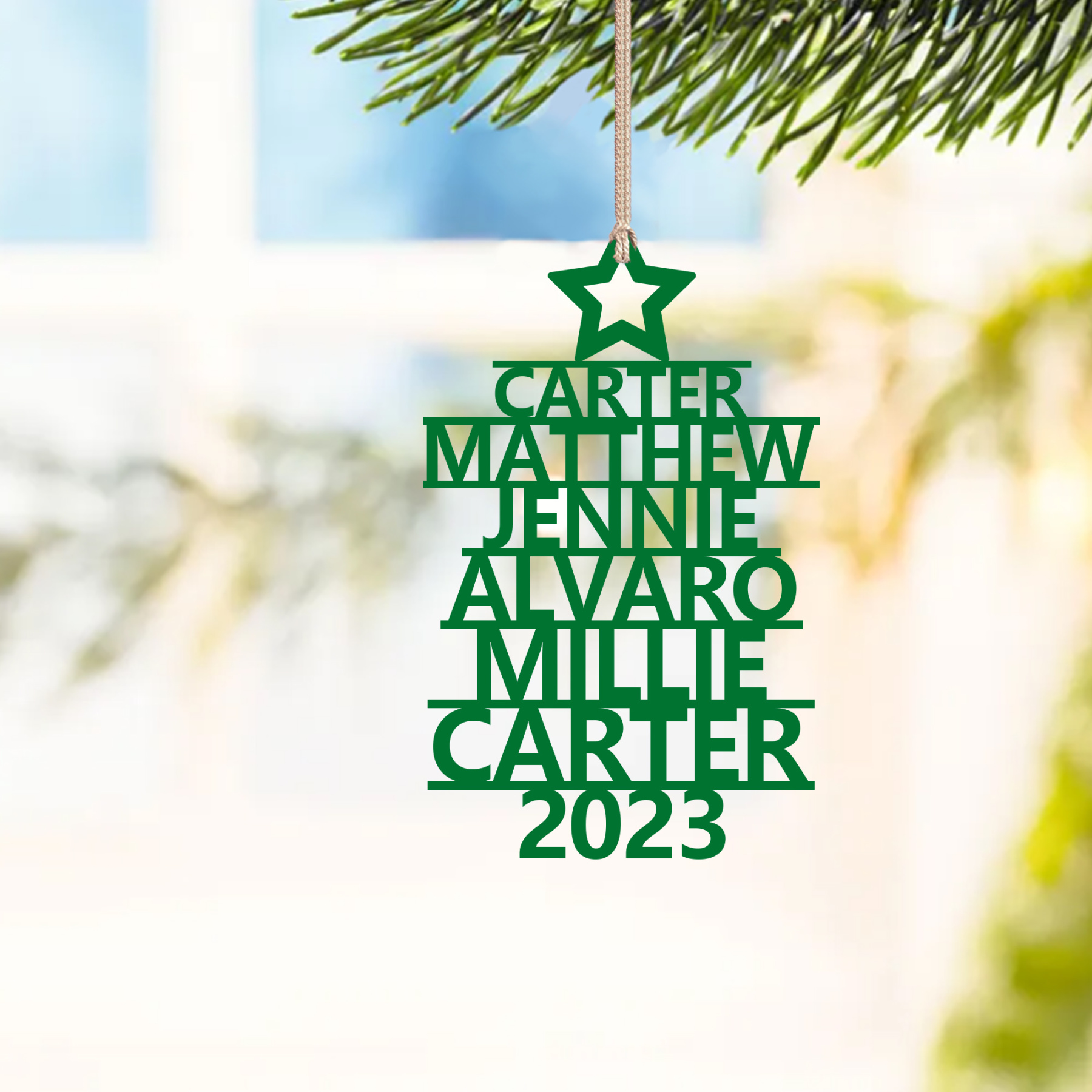 Navidad-Ornamento navideño de madera árbol de nombres con 6 nombres y año personalizados