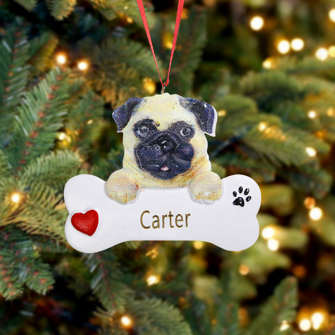Navidad-Ornamento navideño de resina mascota perro Doguillo 1 nombre personalizado adorno del árbol