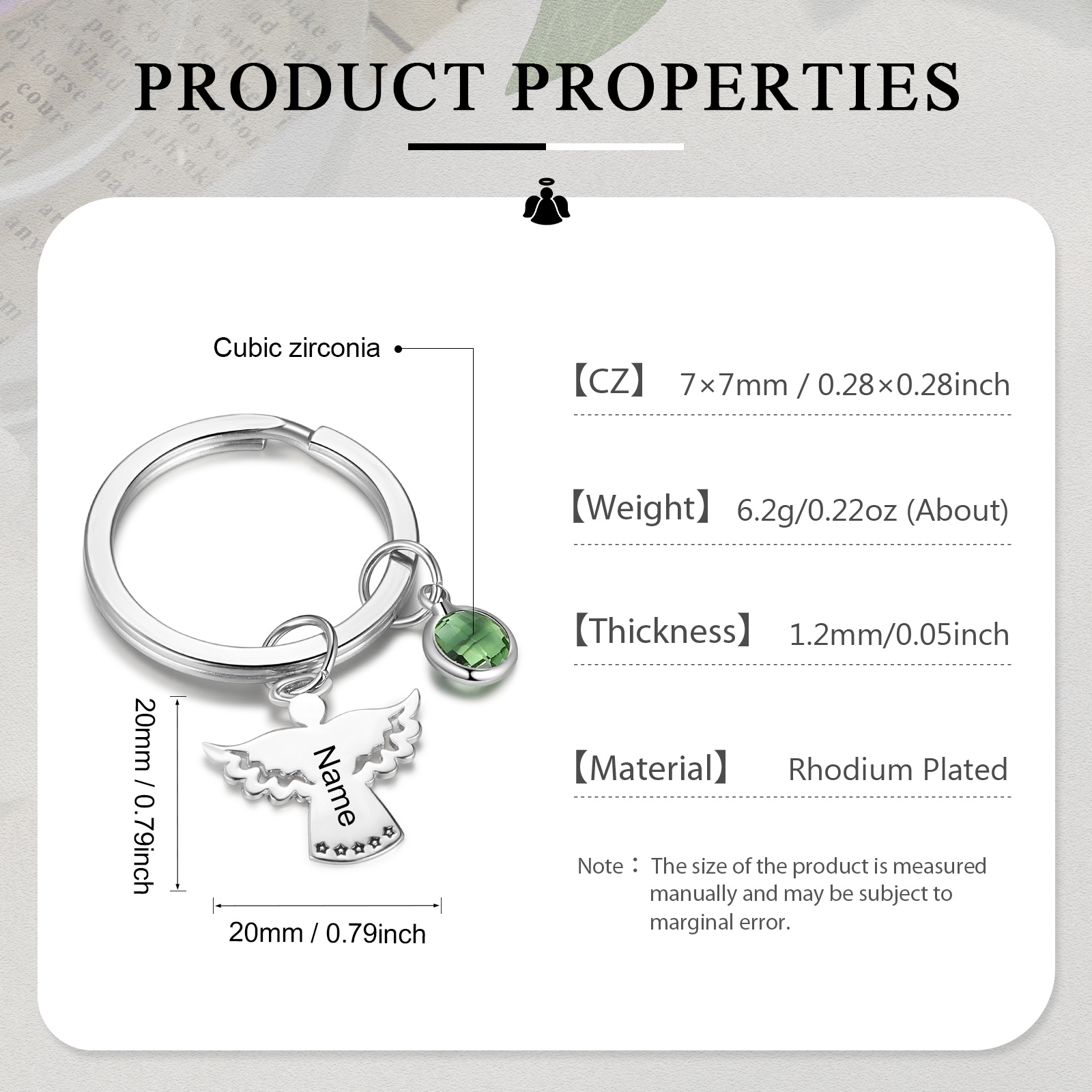 Llavero con colgante de ángel amuleto de guardia personalizado con 1 nombre y 1 piedra-Jessemade ES