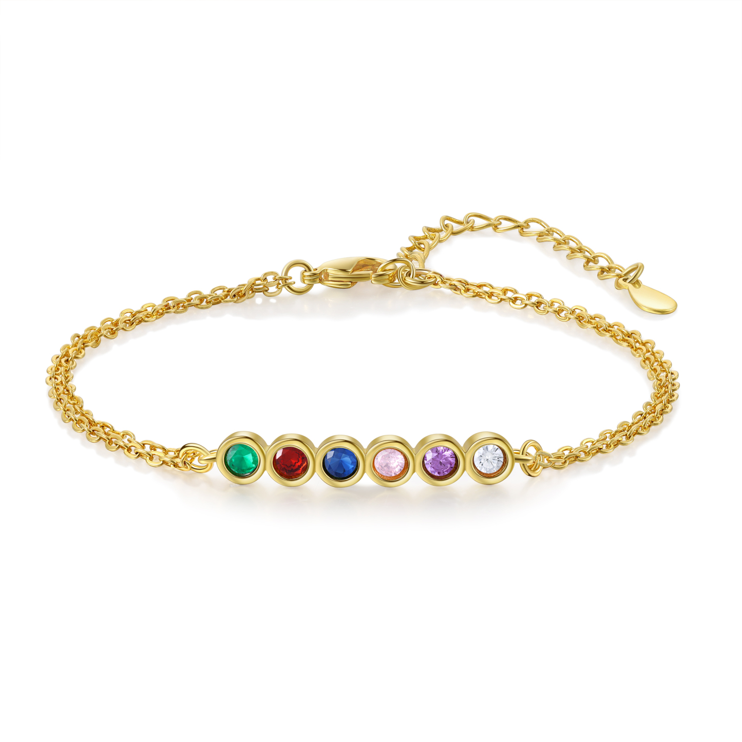 Pulsera 1-6 piedras de nacimiento personalizadas doble cadena-Jessemade ES