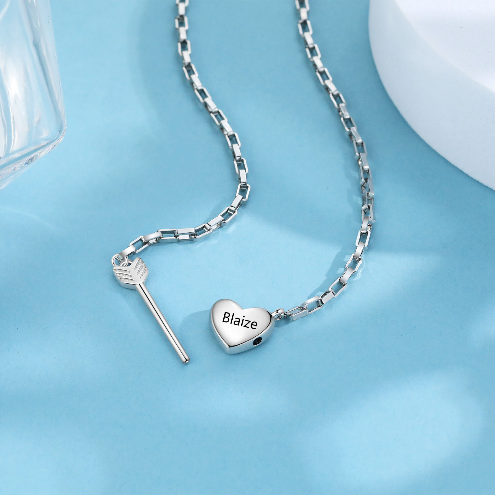 Collar de flecha en el corazón personalizado con 1 nombre para pareja-Jessemade ES