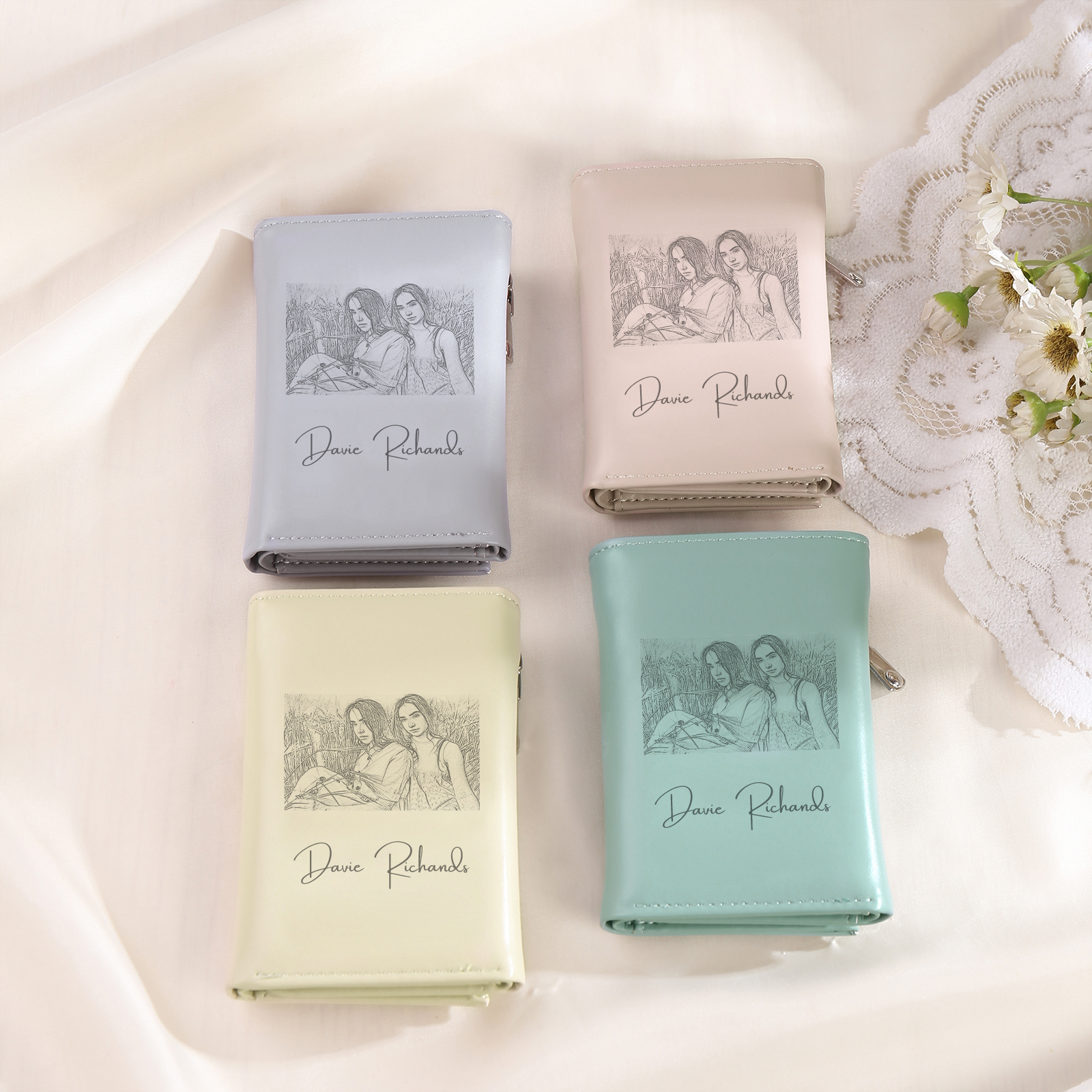 Cartera, billetera con 1 texto y 1 foto personalizados monedero clásico para mujer