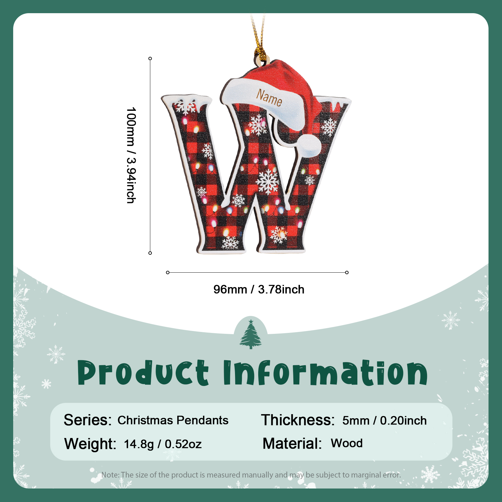 Navidad-Ornamentos Navideños de Madera Letra 1 Nombre Personalizado