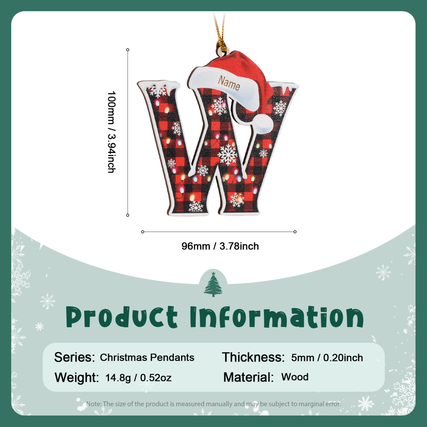 Navidad-Ornamentos Navideños de Madera Letra 1 Nombre Personalizado