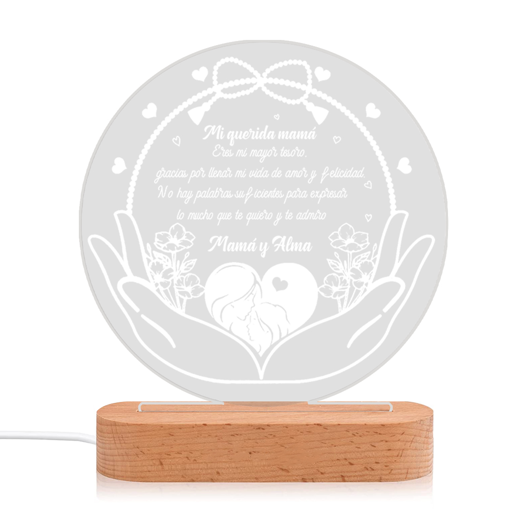 A mi mamá-Lámpara 3D Ilusión Luz de Noche Personalizada con 1 Texto-Jessemade ES