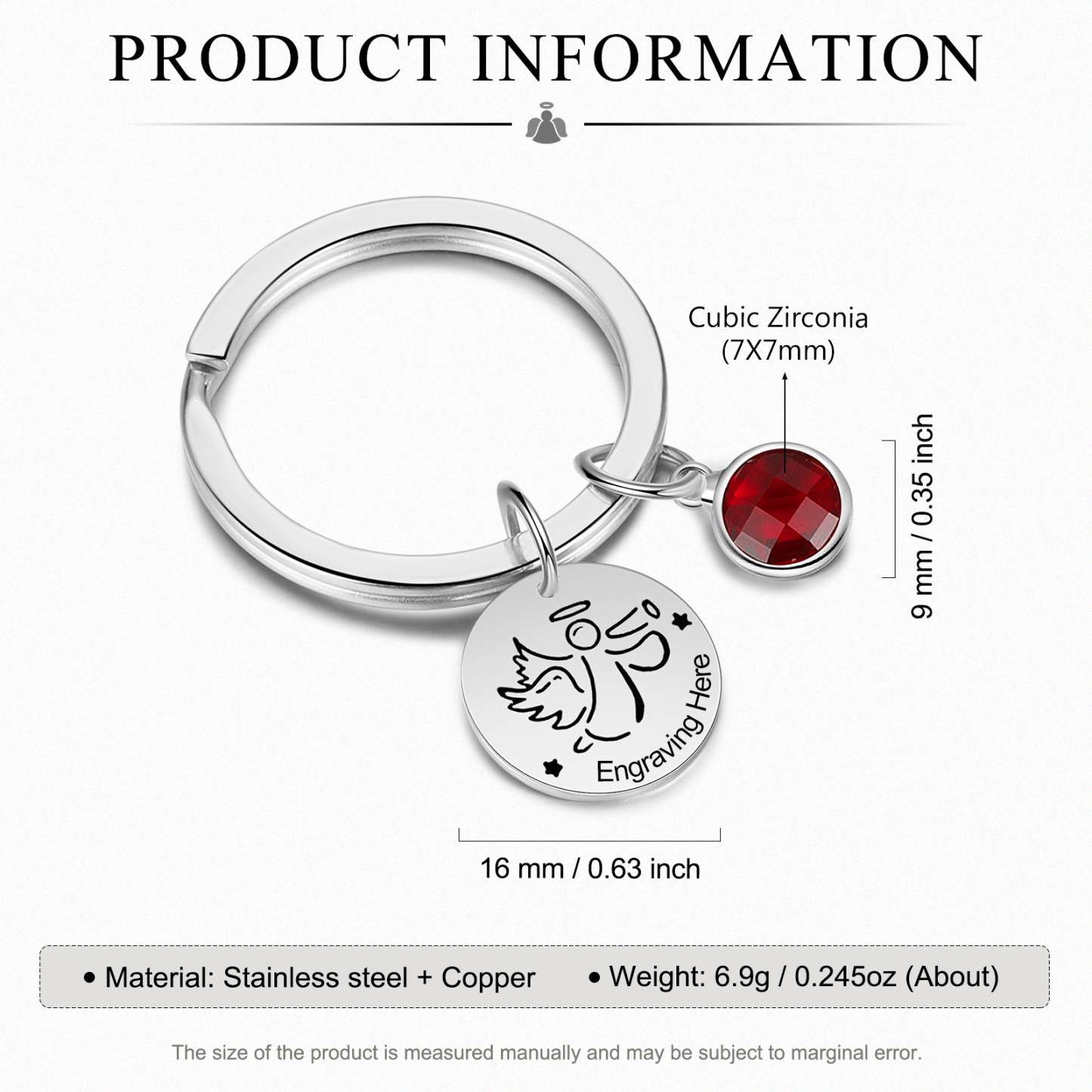 Llavero con colgante de ángel amuleto de guardia personalizado con 1 texto y 1 piedra-Jessemade ES