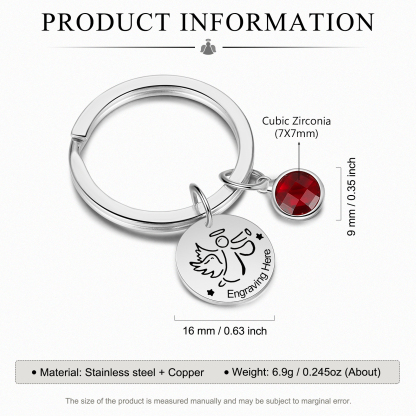Llavero con colgante de ángel amuleto de guardia personalizado con 1 texto y 1 piedra-Jessemade ES