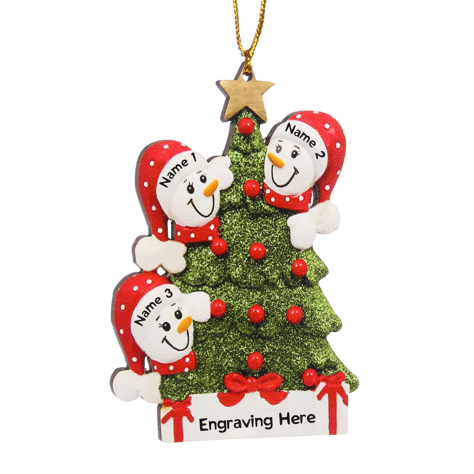 Navidad-Ornamentos Navideños de Madera Árbol y muñecos de nieve 3 Nombres con Texto Personalizados