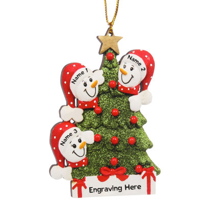 Navidad-Ornamentos Navideños de Madera Árbol y muñecos de nieve 3 Nombres con Texto Personalizados