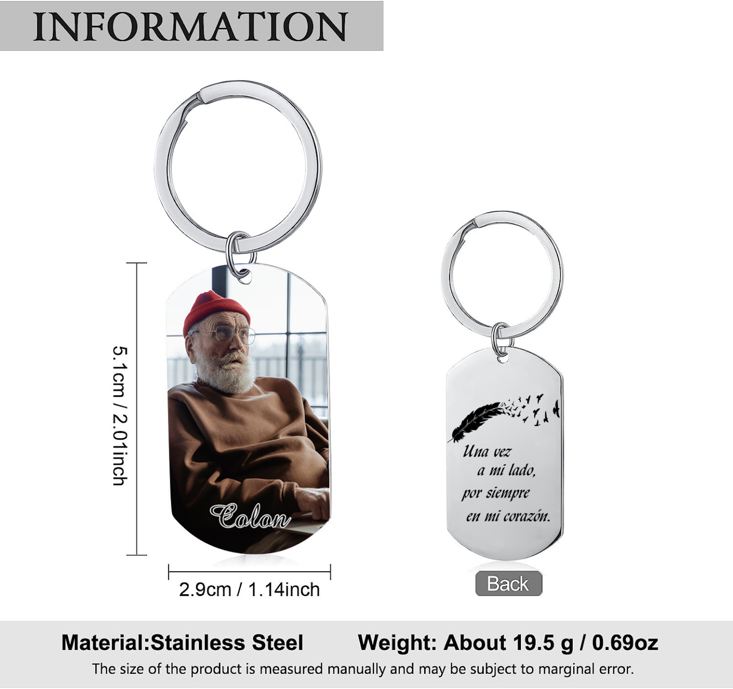 Llavero conmemorativo a un ser querido personalizado con foto y nombre-Jessemade ES