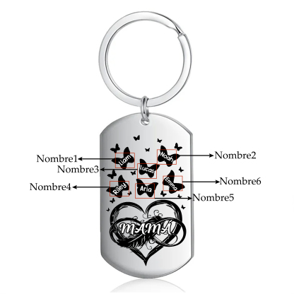A mi mamá-Llavero 2-6 Nombres Personalizados CORAZÓN Y MARIPOSAS-Jessemade ES