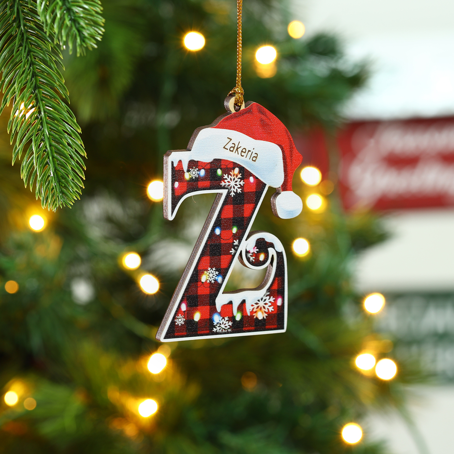 Navidad-Ornamentos Navideños de Madera Letra 1 Nombre Personalizado