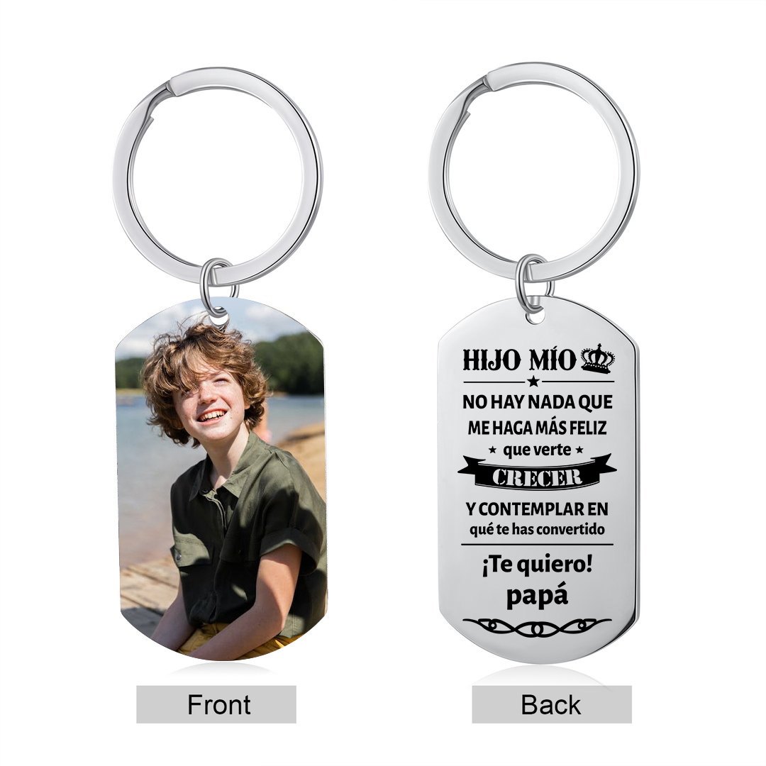 A mi hijo-Llavero de placa "¡Te quiero!" de padres personalizado con 1 foto-Jessemade ES